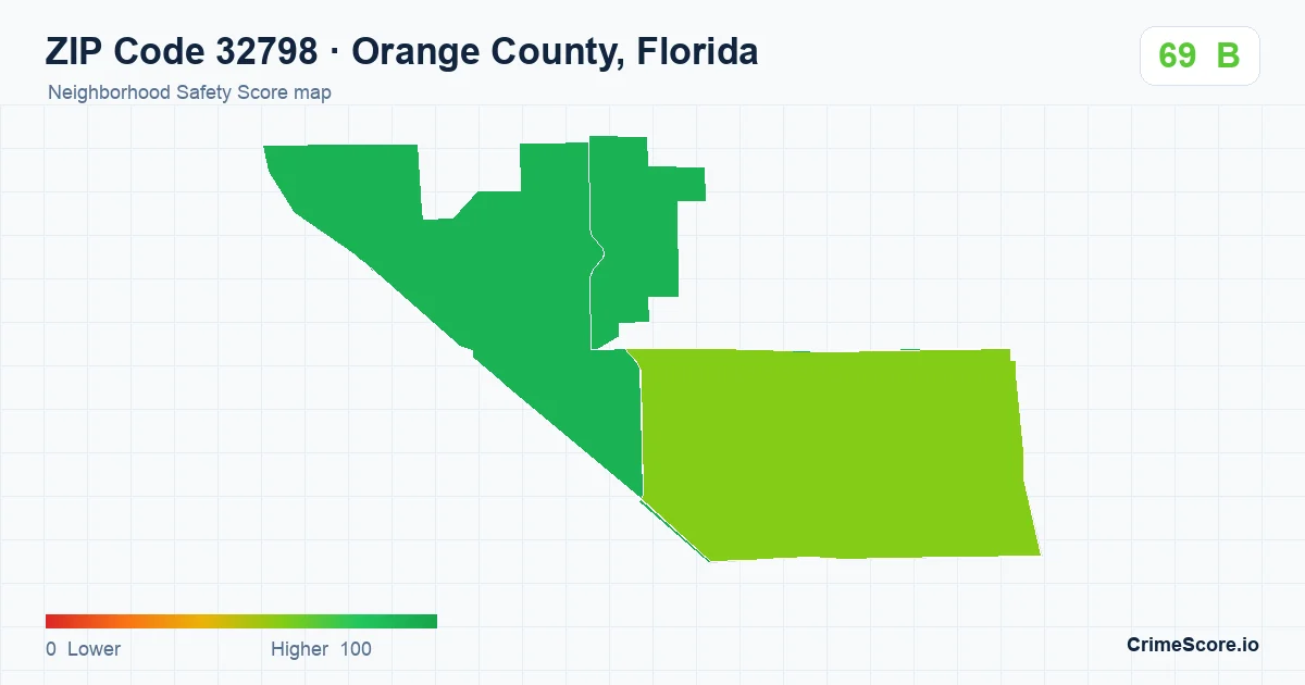 ZIP Code 32798 in Orange County, Florida neighborhood Safety Score map