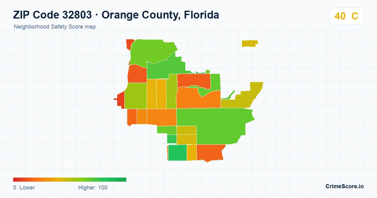 ZIP Code 32803 in Orange County, Florida neighborhood Safety Score map
