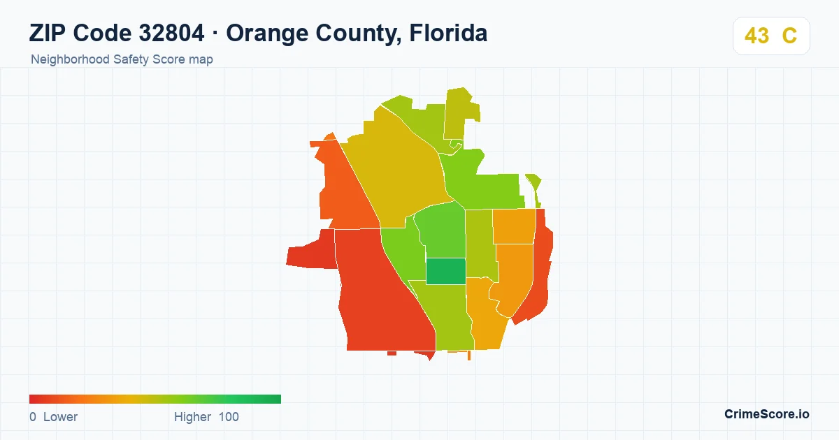 ZIP Code 32804 in Orange County, Florida neighborhood Safety Score map