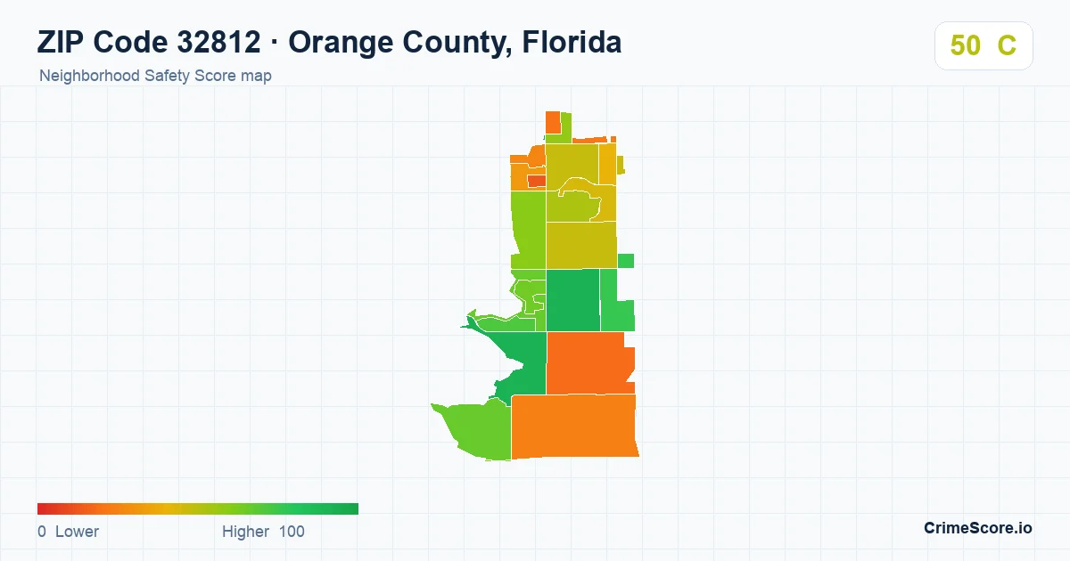 ZIP Code 32812 in Orange County, Florida neighborhood Safety Score map