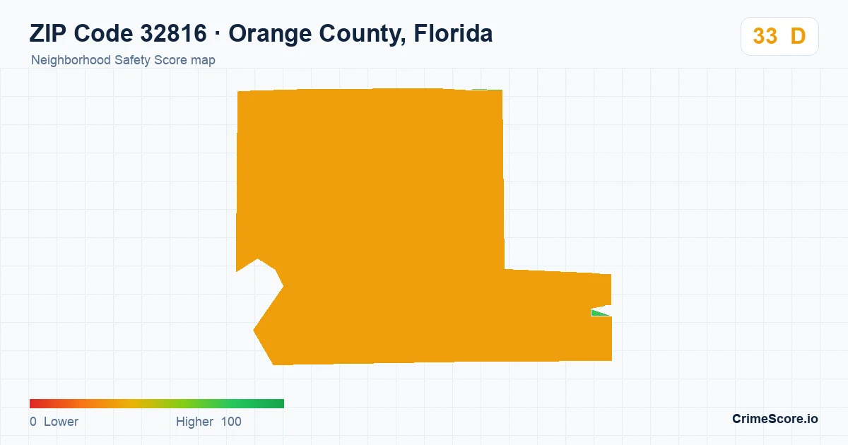 ZIP Code 32816 in Orange County, Florida neighborhood Safety Score map