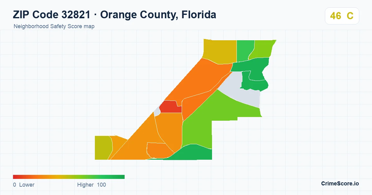 ZIP Code 32821 in Orange County, Florida neighborhood Safety Score map