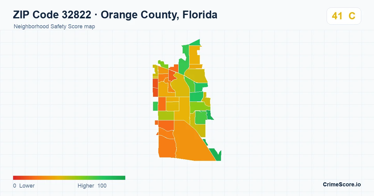 ZIP Code 32822 in Orange County, Florida neighborhood Safety Score map