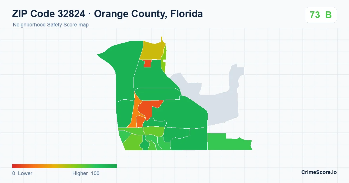 ZIP Code 32824 in Orange County, Florida neighborhood Safety Score map