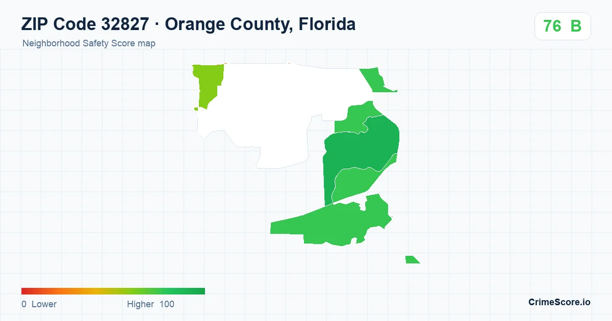 ZIP Code 32827 in Orange County, Florida neighborhood Safety Score map