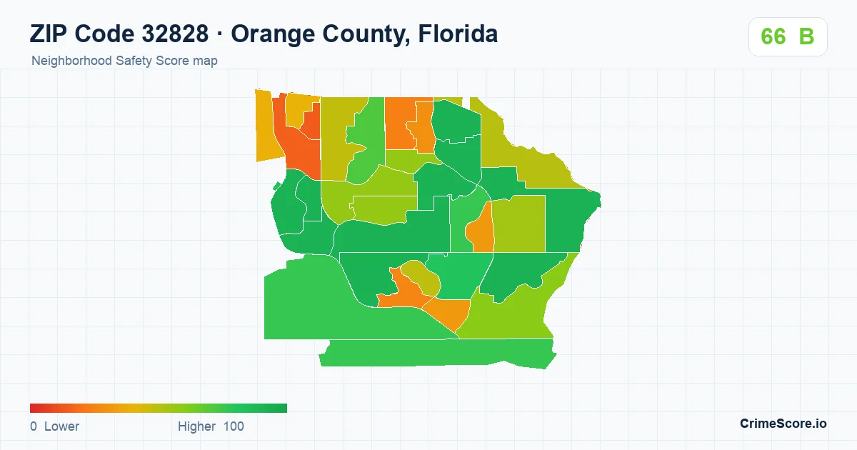 ZIP Code 32828 in Orange County, Florida neighborhood Safety Score map