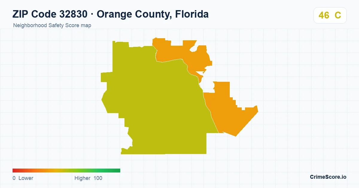 ZIP Code 32830 in Orange County, Florida neighborhood Safety Score map