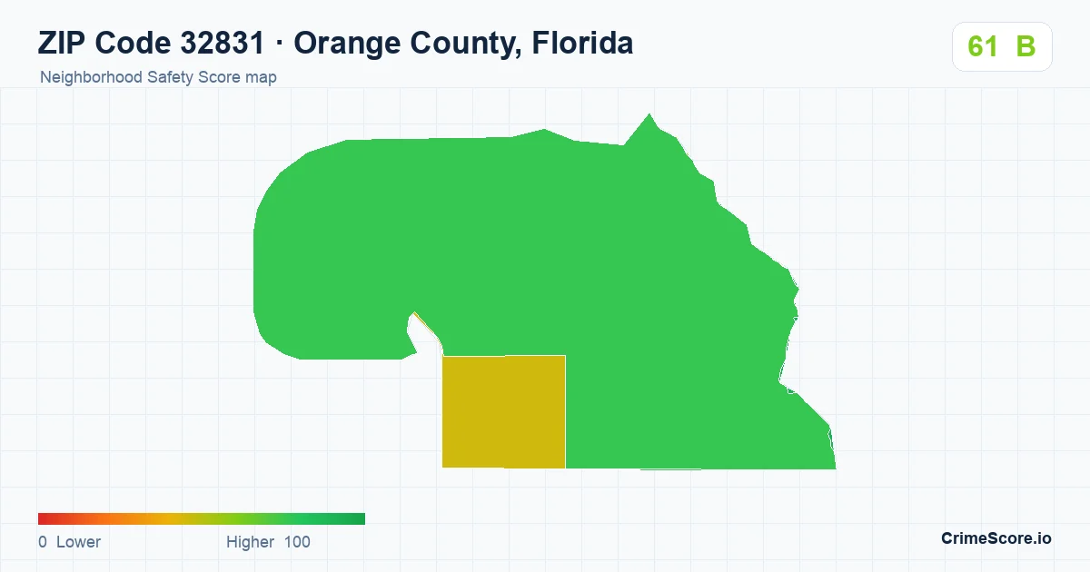ZIP Code 32831 in Orange County, Florida neighborhood Safety Score map