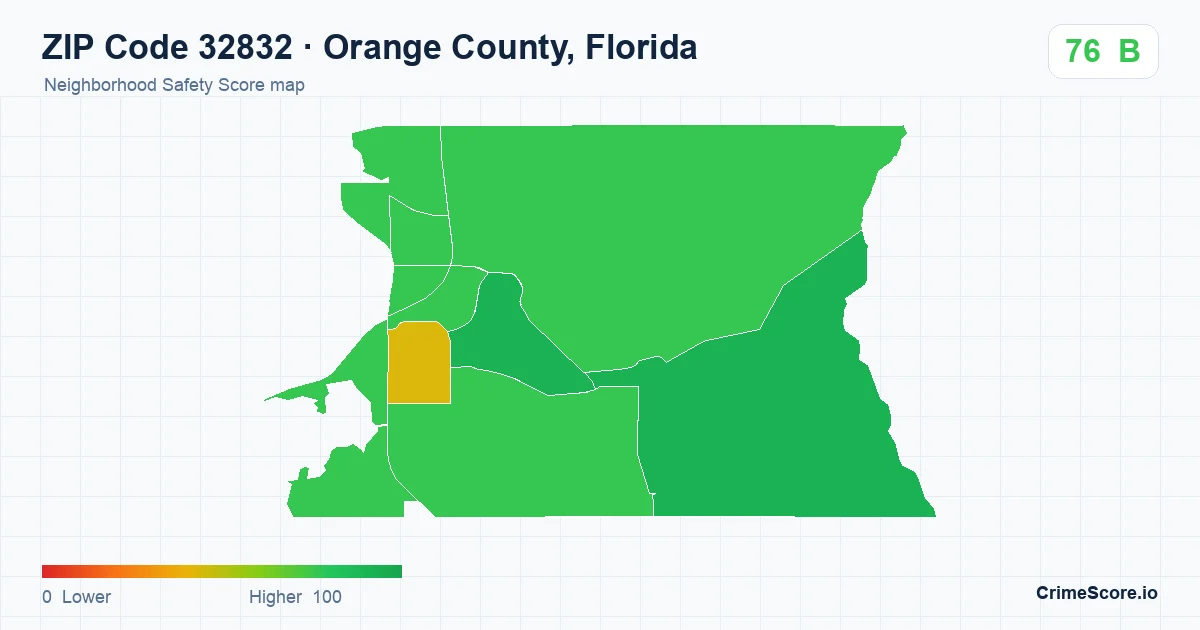 ZIP Code 32832 in Orange County, Florida neighborhood Safety Score map
