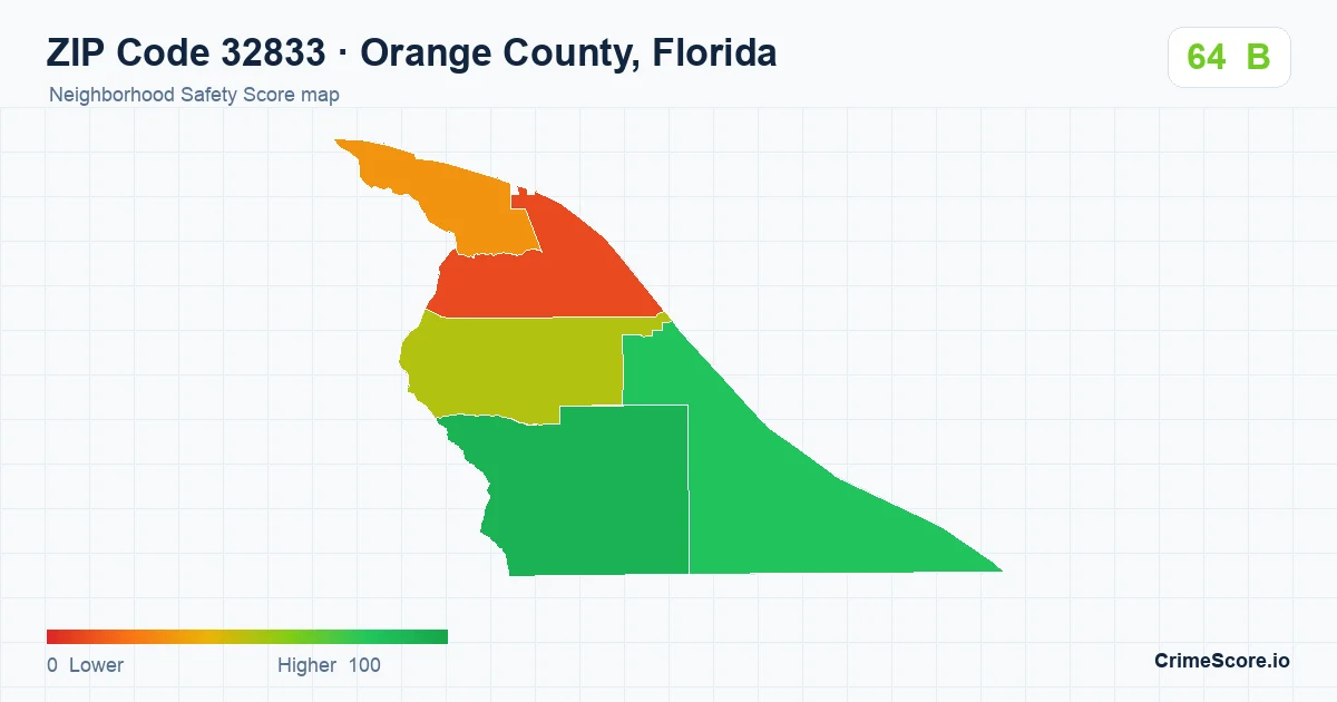 ZIP Code 32833 in Orange County, Florida neighborhood Safety Score map