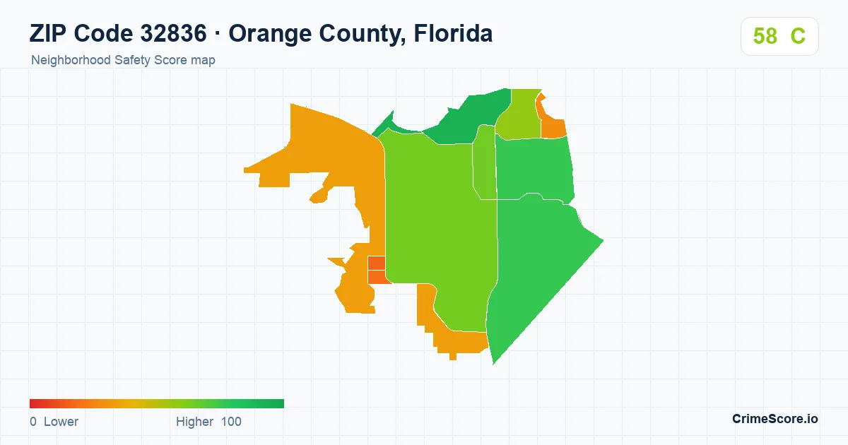 ZIP Code 32836 in Orange County, Florida neighborhood Safety Score map