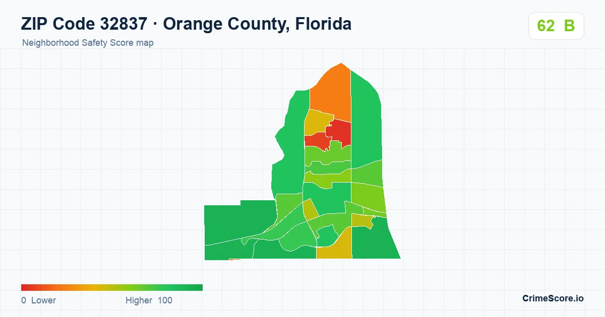 ZIP Code 32837 in Orange County, Florida neighborhood Safety Score map