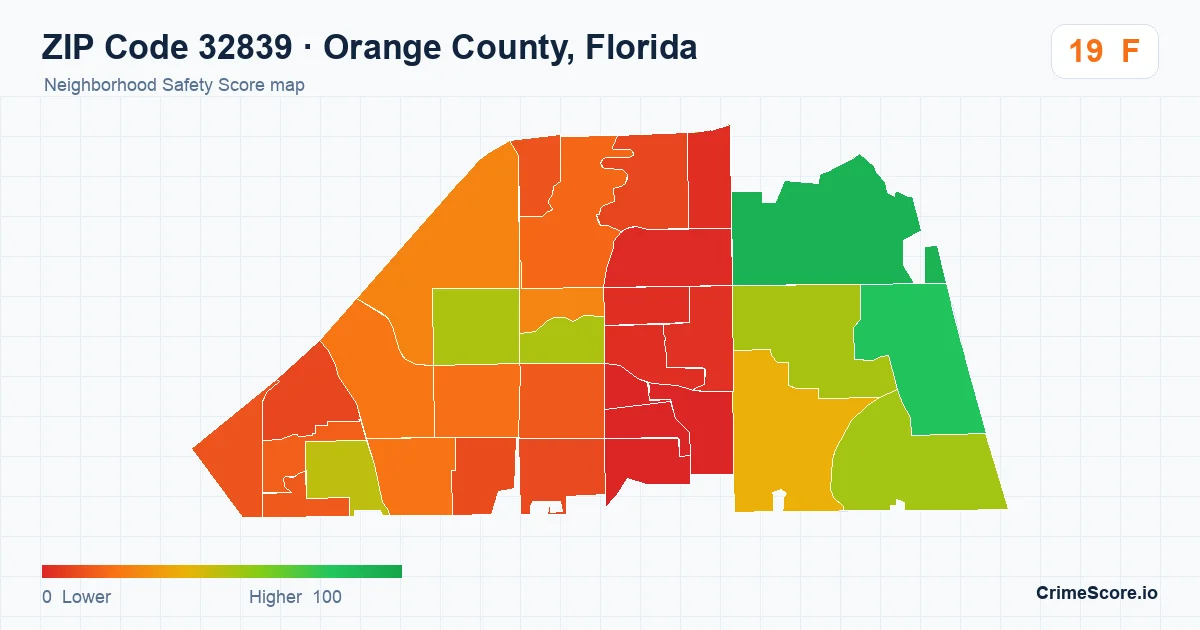ZIP Code 32839 in Orange County, Florida neighborhood Safety Score map