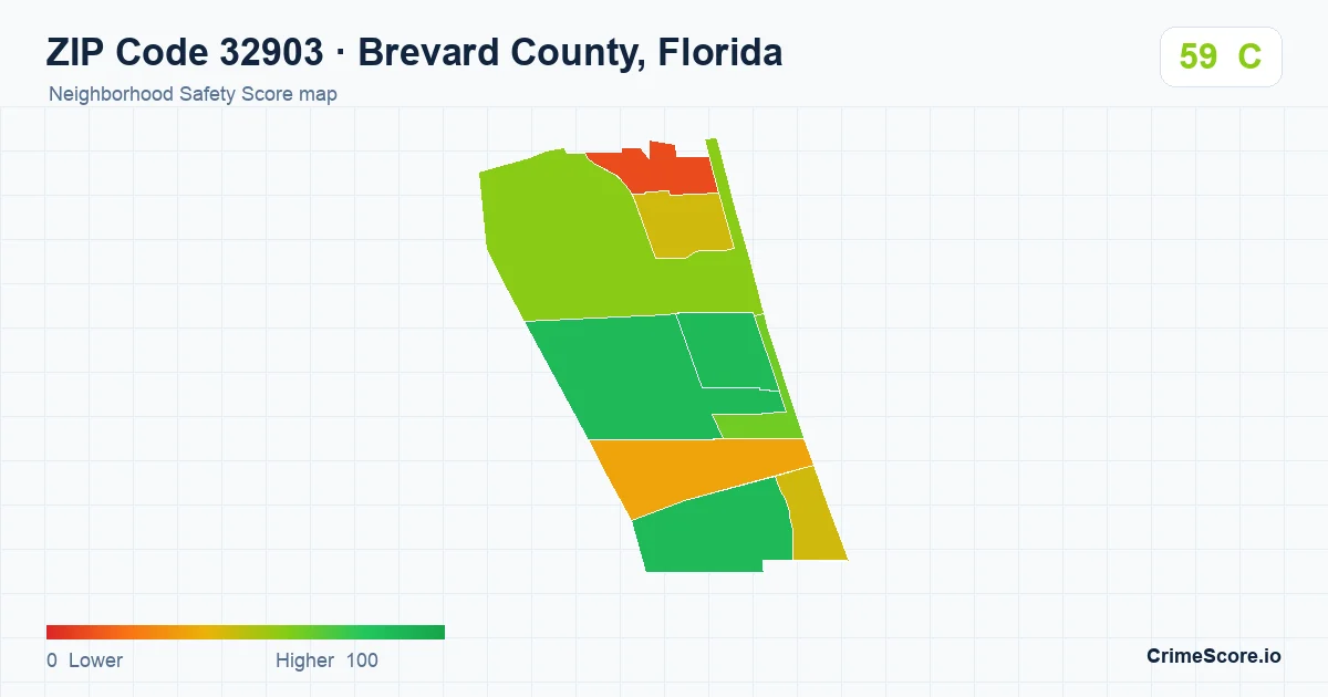 ZIP Code 32903 in Brevard County, Florida neighborhood Safety Score map