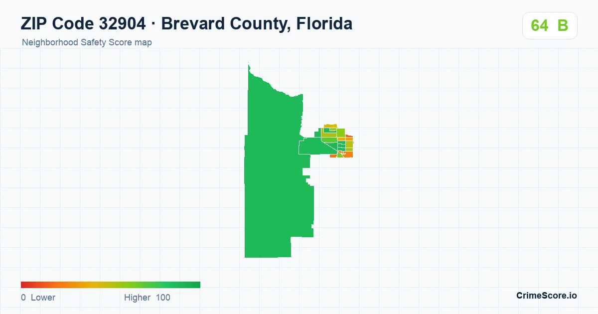 ZIP Code 32904 in Brevard County, Florida neighborhood Safety Score map