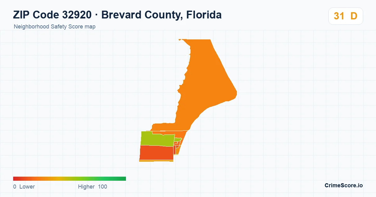 ZIP Code 32920 in Brevard County, Florida neighborhood Safety Score map