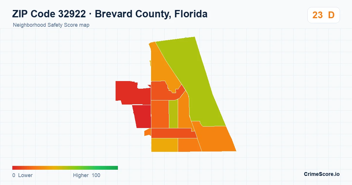 ZIP Code 32922 in Brevard County, Florida neighborhood Safety Score map