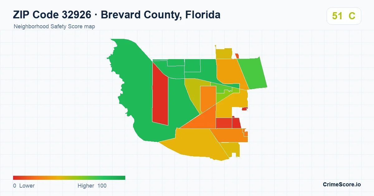 ZIP Code 32926 in Brevard County, Florida neighborhood Safety Score map