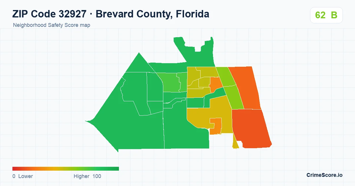ZIP Code 32927 in Brevard County, Florida neighborhood Safety Score map