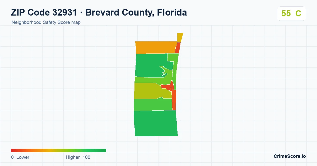 ZIP Code 32931 in Brevard County, Florida neighborhood Safety Score map