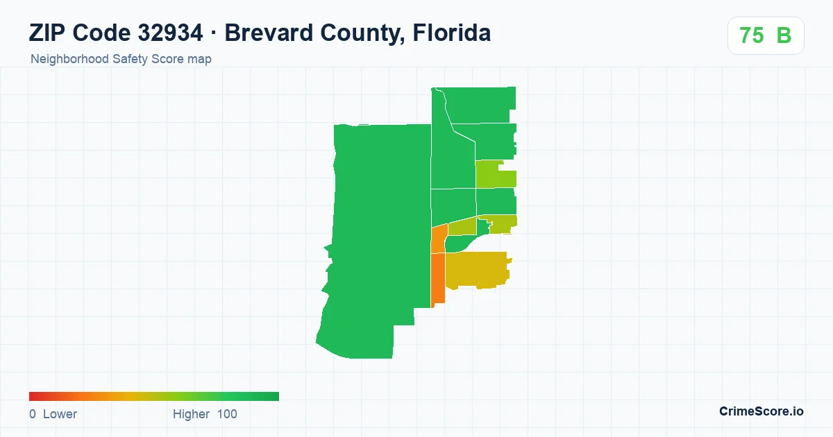 ZIP Code 32934 in Brevard County, Florida neighborhood Safety Score map