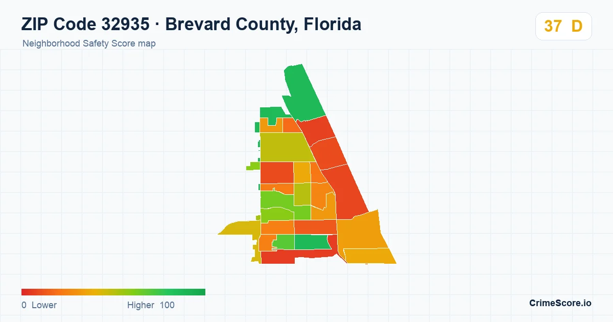 ZIP Code 32935 in Brevard County, Florida neighborhood Safety Score map