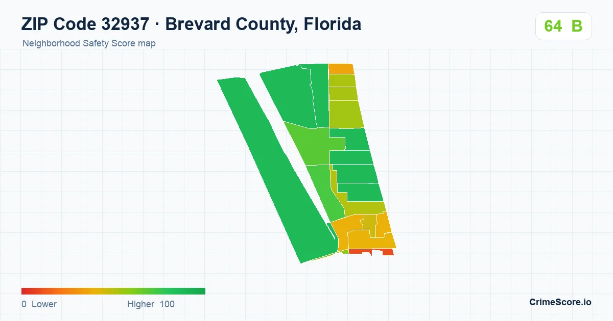 ZIP Code 32937 in Brevard County, Florida neighborhood Safety Score map