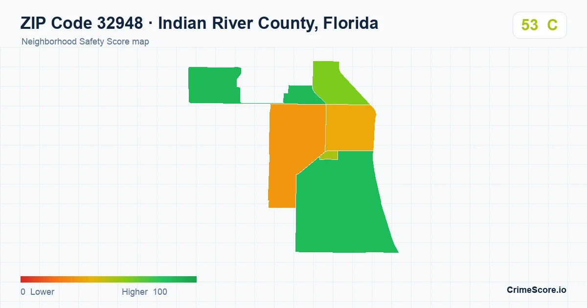 ZIP Code 32948 in Indian River County, Florida neighborhood Safety Score map