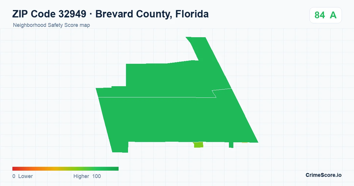 ZIP Code 32949 in Brevard County, Florida neighborhood Safety Score map