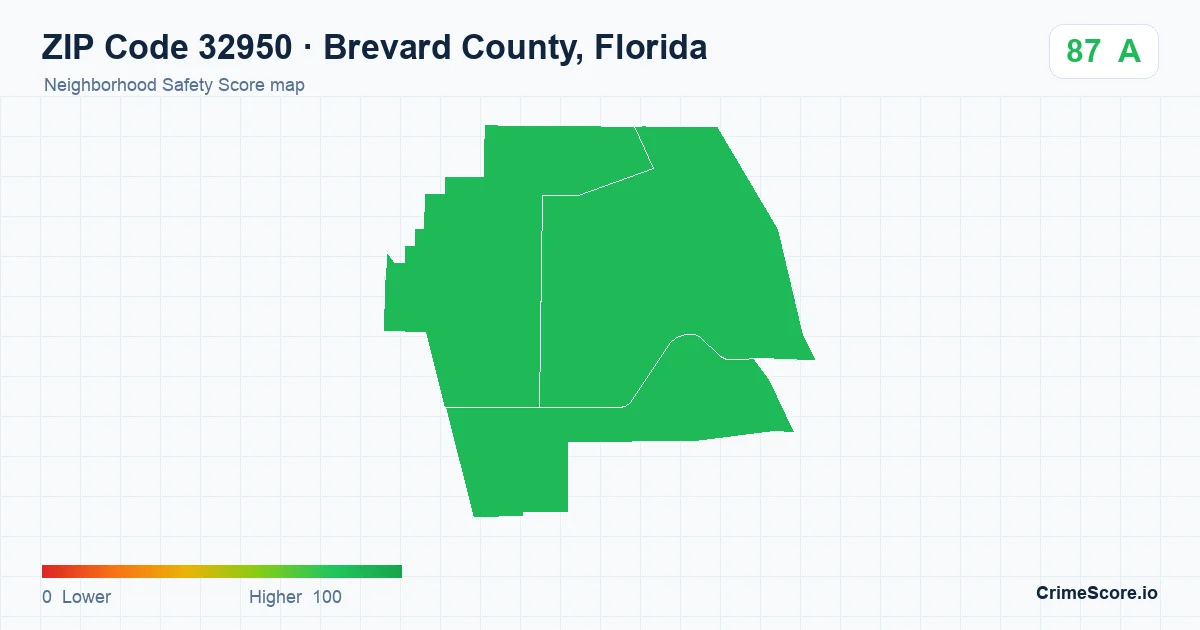ZIP Code 32950 in Brevard County, Florida neighborhood Safety Score map