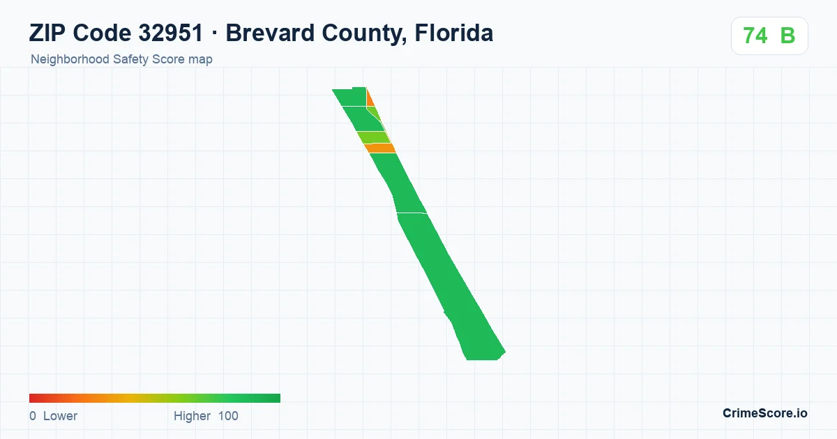 ZIP Code 32951 in Brevard County, Florida neighborhood Safety Score map