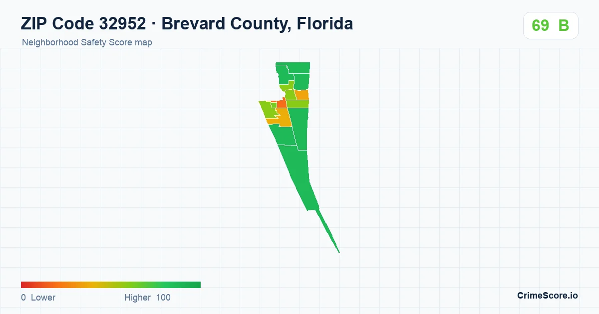 ZIP Code 32952 in Brevard County, Florida neighborhood Safety Score map