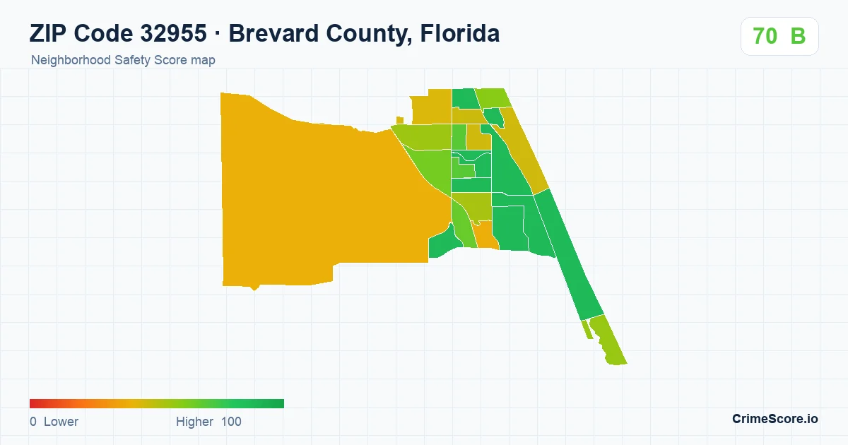 ZIP Code 32955 in Brevard County, Florida neighborhood Safety Score map