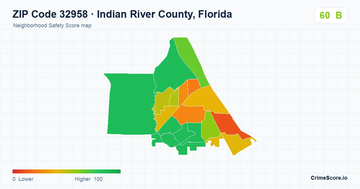 ZIP Code 32958 in Indian River County, Florida neighborhood Safety Score map