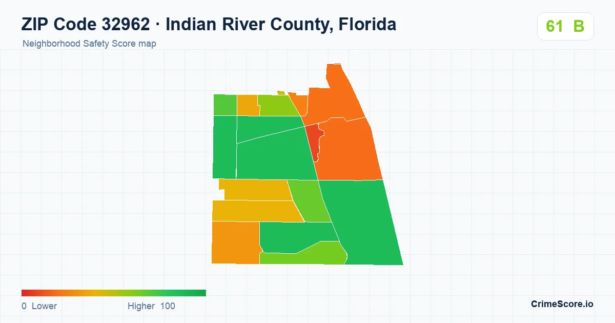 ZIP Code 32962 in Indian River County, Florida neighborhood Safety Score map