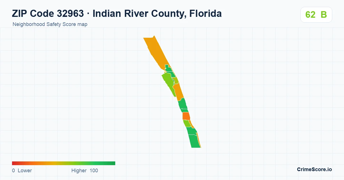 ZIP Code 32963 in Indian River County, Florida neighborhood Safety Score map