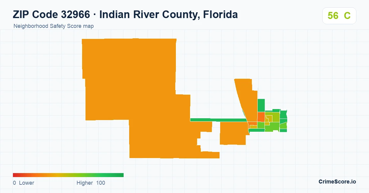 ZIP Code 32966 in Indian River County, Florida neighborhood Safety Score map