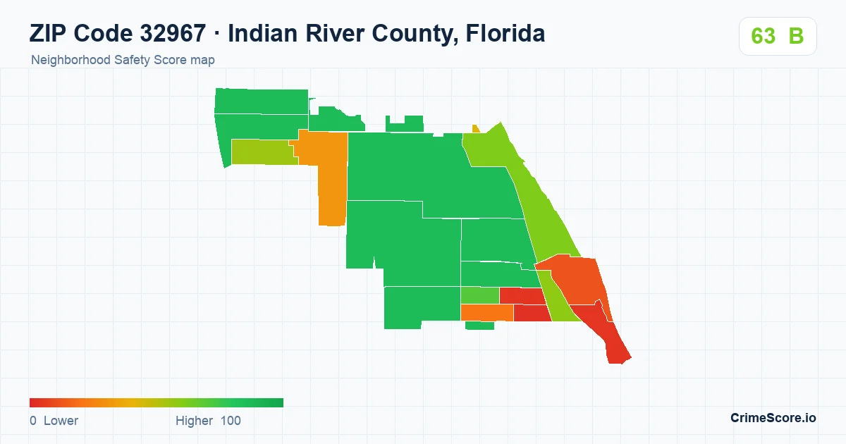 ZIP Code 32967 in Indian River County, Florida neighborhood Safety Score map