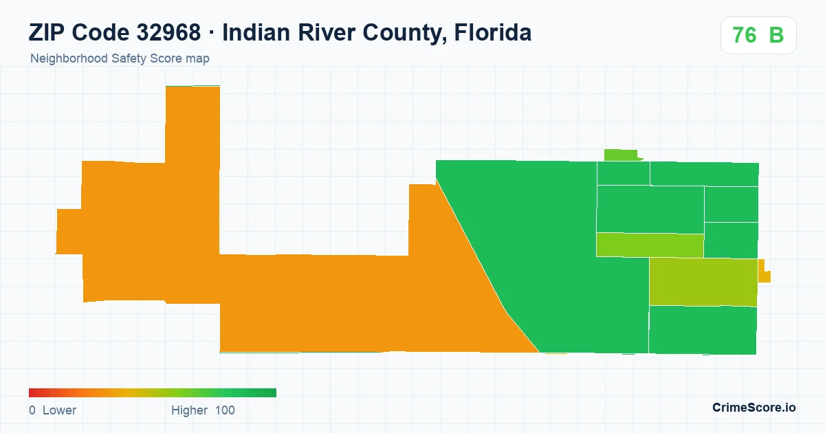 ZIP Code 32968 in Indian River County, Florida neighborhood Safety Score map