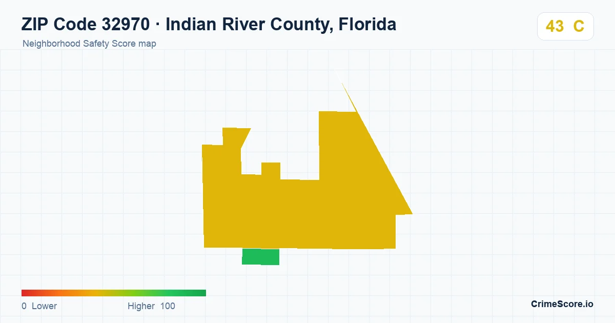 ZIP Code 32970 in Indian River County, Florida neighborhood Safety Score map