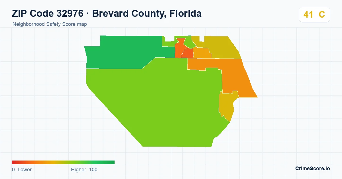 ZIP Code 32976 in Brevard County, Florida neighborhood Safety Score map