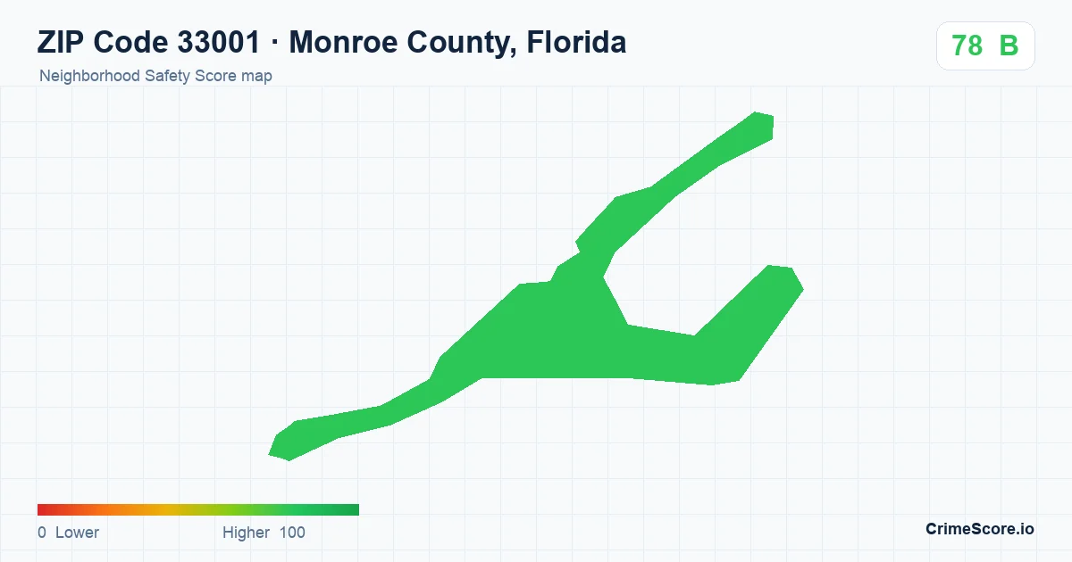 ZIP Code 33001 in Monroe County, Florida neighborhood Safety Score map
