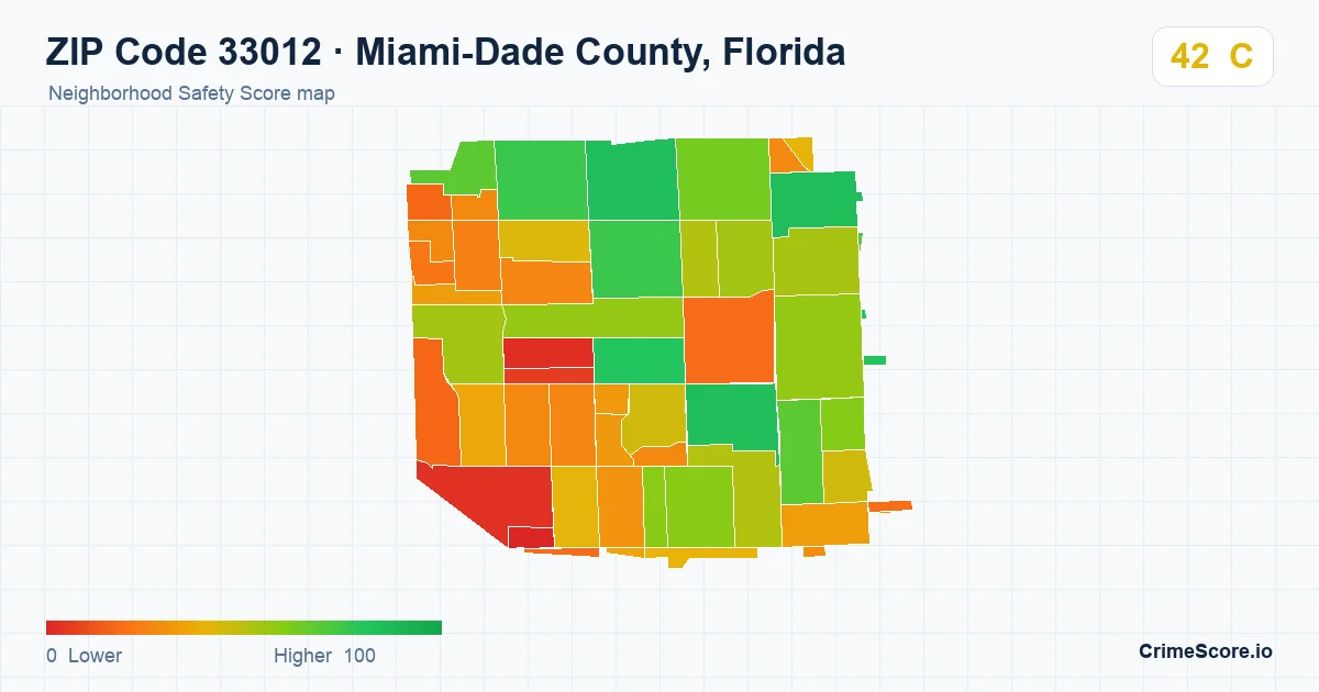 ZIP Code 33012 in Miami-Dade County, Florida neighborhood Safety Score map
