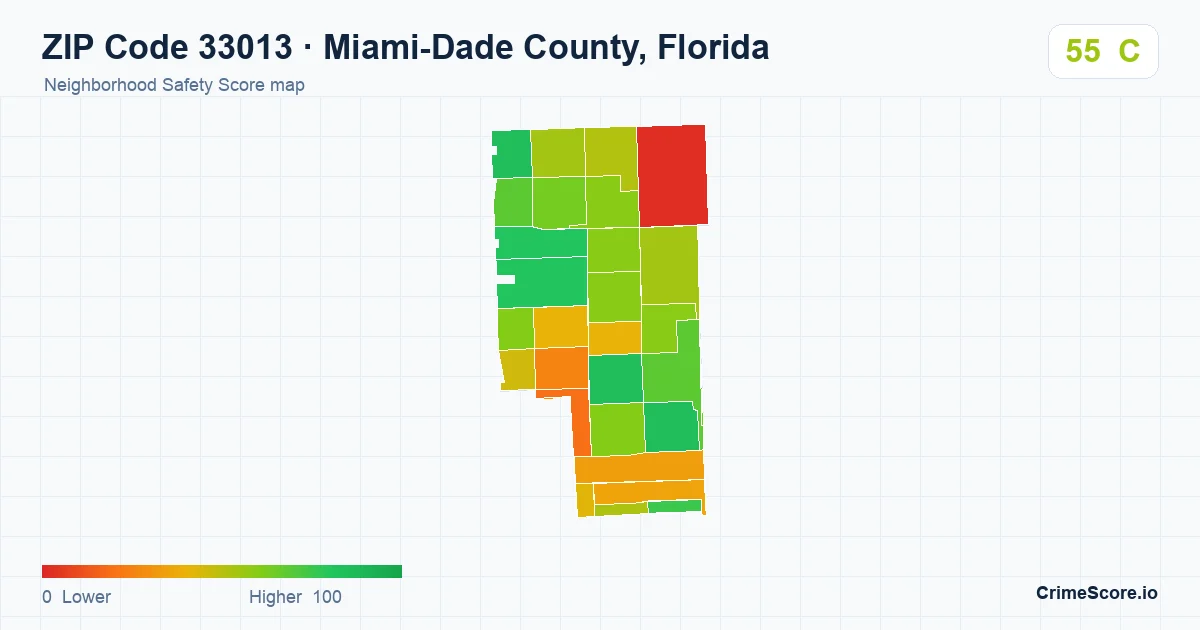 ZIP Code 33013 in Miami-Dade County, Florida neighborhood Safety Score map