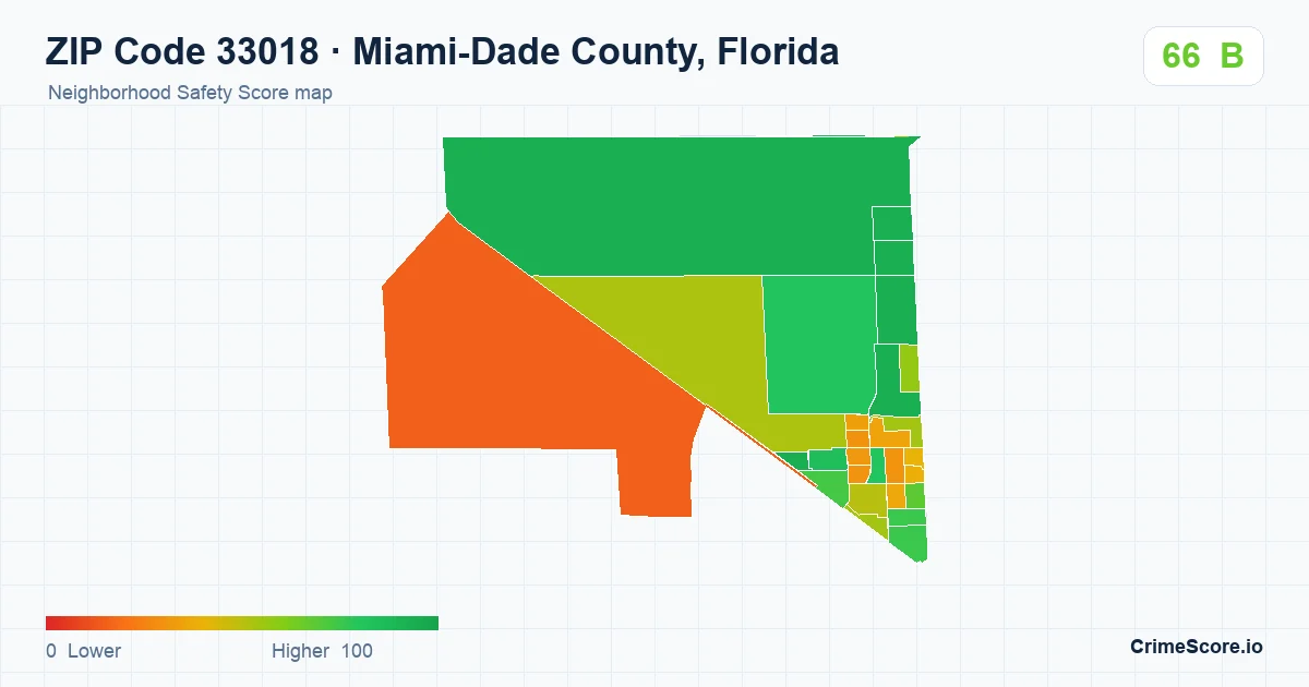 ZIP Code 33018 in Miami-Dade County, Florida neighborhood Safety Score map