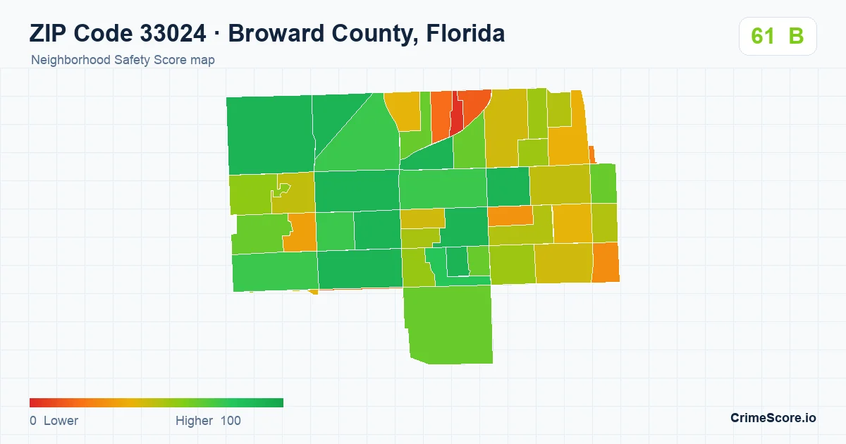 ZIP Code 33024 in Broward County, Florida neighborhood Safety Score map