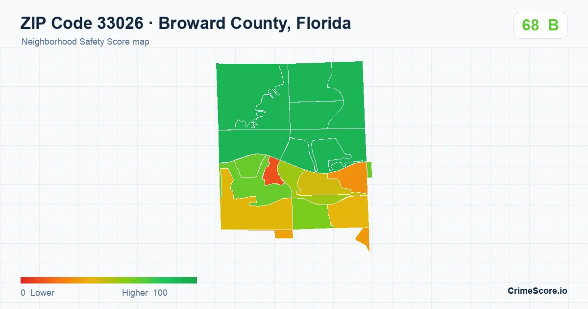 ZIP Code 33026 in Broward County, Florida neighborhood Safety Score map