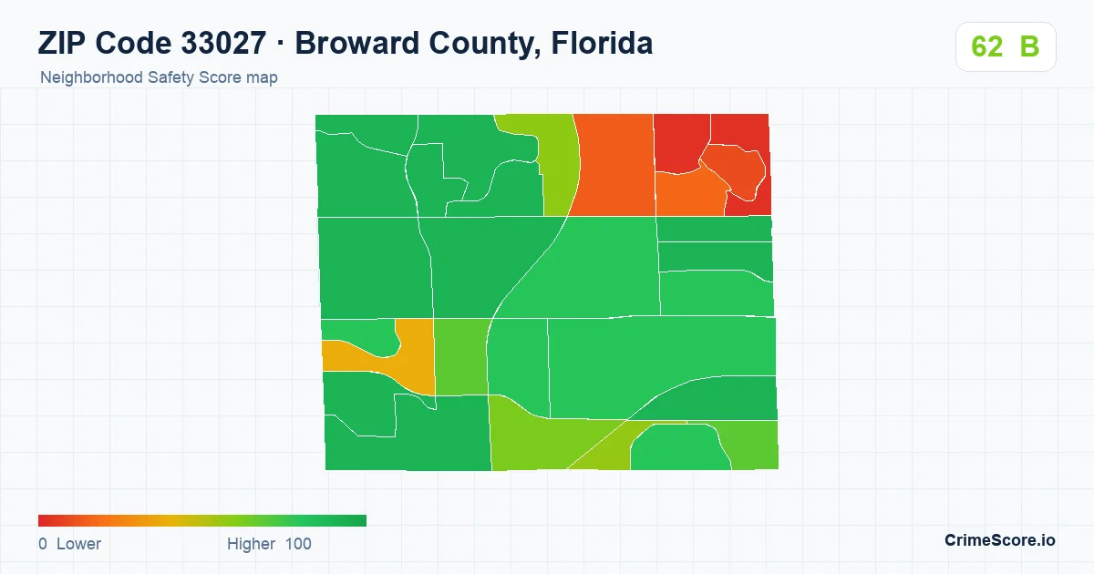 ZIP Code 33027 in Broward County, Florida neighborhood Safety Score map