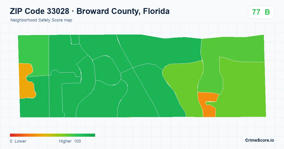 ZIP Code 33028 in Broward County, Florida neighborhood Safety Score map