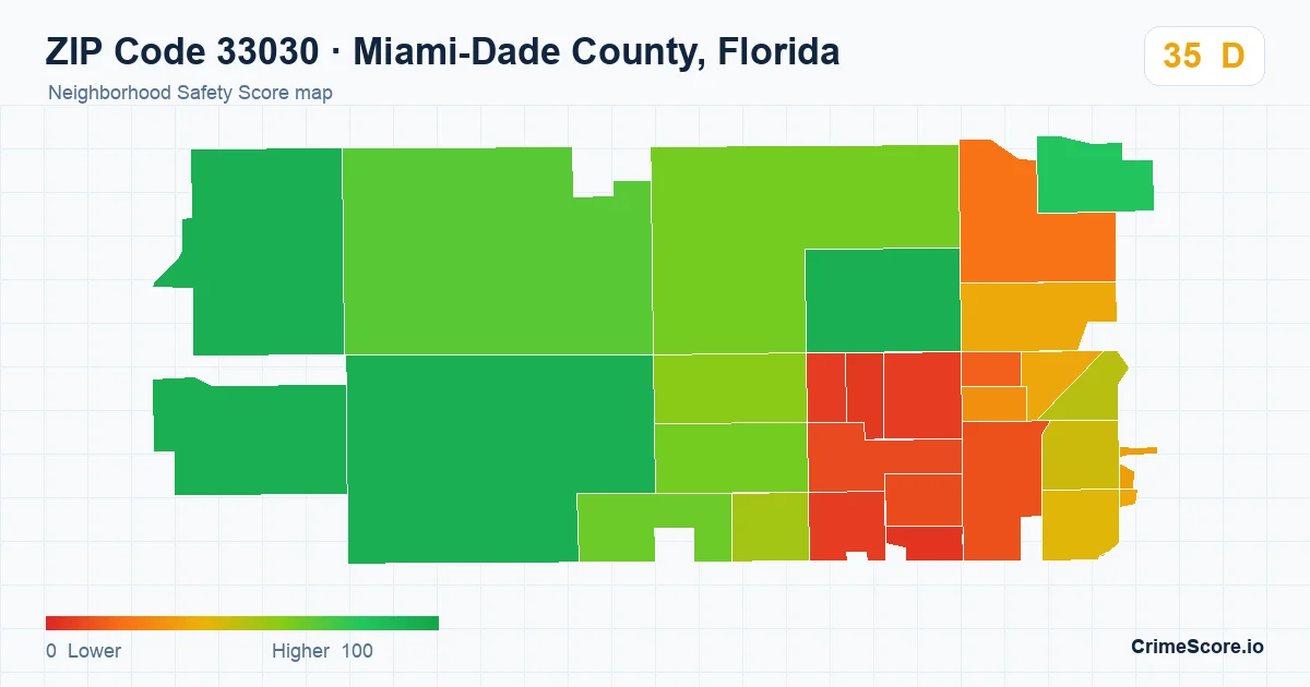 ZIP Code 33030 in Miami-Dade County, Florida neighborhood Safety Score map
